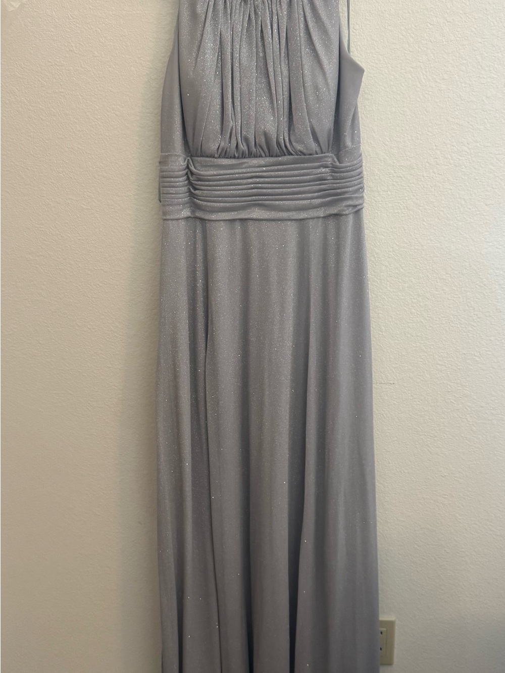 Cachet Size 14 Silver Glitter Beaded Formal Maxi Gown Evening Dress